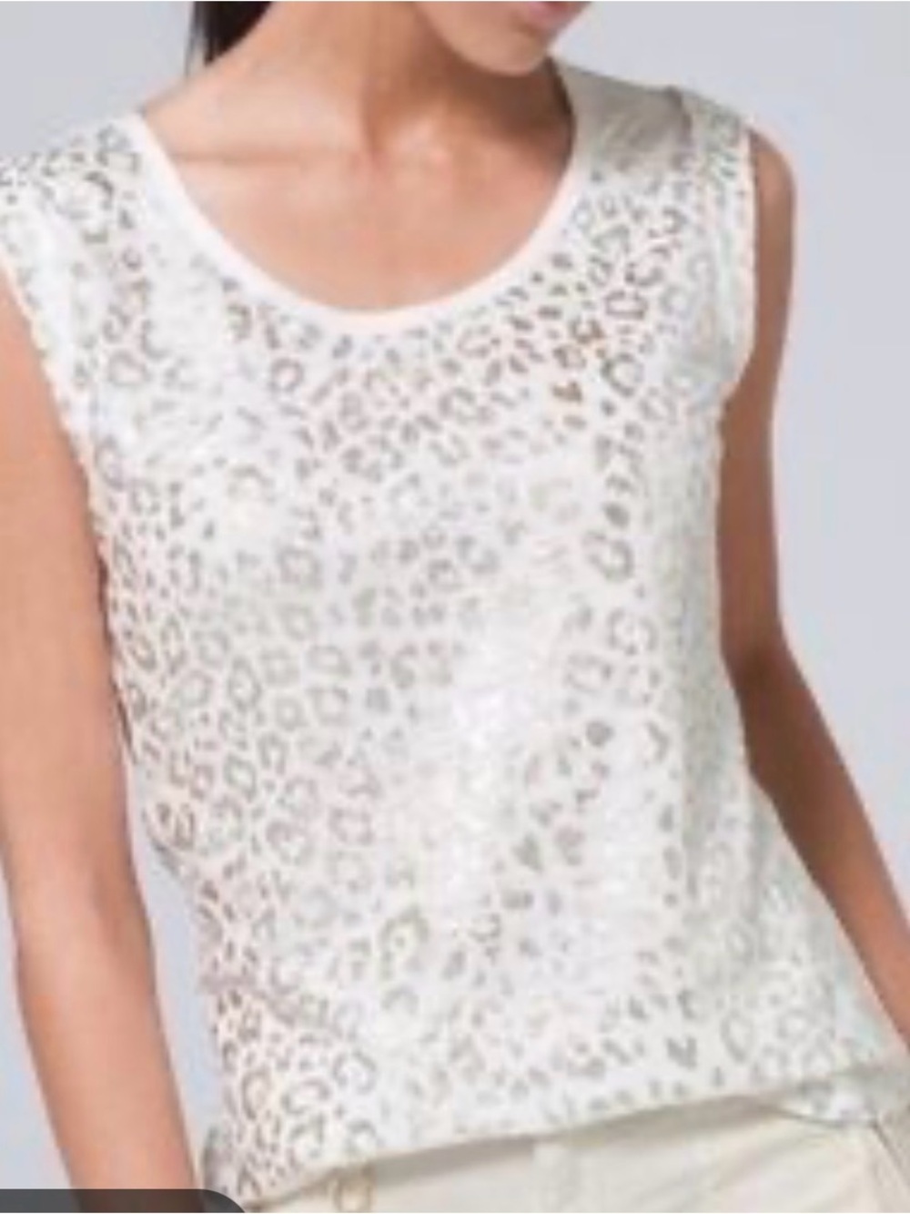 White House Black Market Cream Tank with Metallic Leopard Print XL